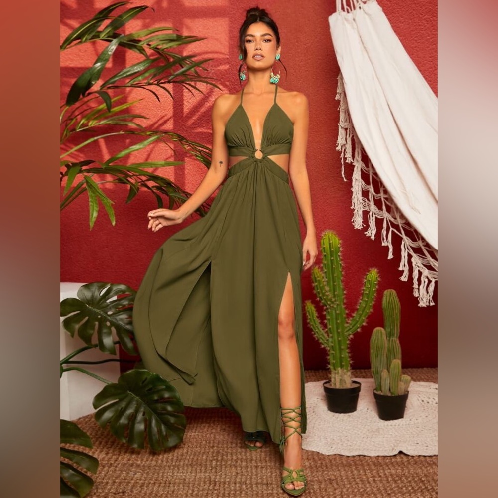 Shein Cut Out Split Thigh Maxi Dress